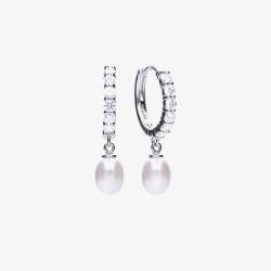 Diamonfire Silver Cubic Zirconia Shell Pearl Hoop Earrings E5898