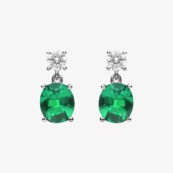 Diamonfire Sterling Silver Green Cubic Zirconia Drop Earrings E6199