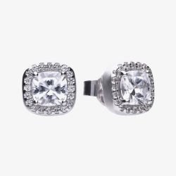 Diamonfire Sterling Silver Square Cubic Zirconia Halo Stud Earrings E5590