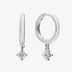 Diamonfire Silver Cubic Zirconia Drop Huggie Hoop Earrings E6306