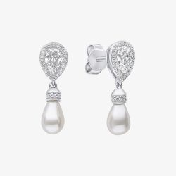 Diamonfire Silver Teardrop Cubic Zirconia Shell Pearl Drop Earrings E6404