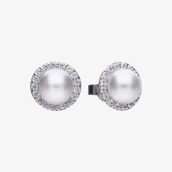 Diamonfire Silver Shell Pearl Cubic Zirconia Halo Stud Earrings E5656