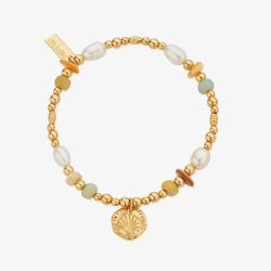 ChloBo Treasures Of Bali Golden Sands 18ct Yellow Gold Plated Multi Stone Shell Charm Bracelet GBAPS3527