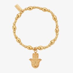 ChloBo Treasures Of Bali Guardians Gaze 18ct Yellow Gold Plated Hamsa Hand Charm Bracelet GBBCOB3507