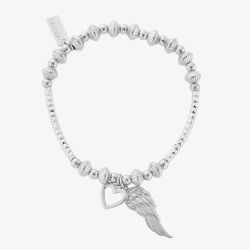 ChloBo Silver Pattern Noodle Disc Heart Angel Wing Bracelet SBHNCD007703