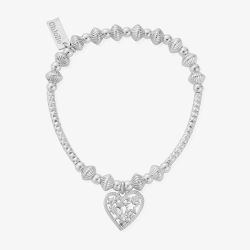 ChloBo Silver Pattern Noodle Disc Starry Heart Bracelet SBHNCD3380