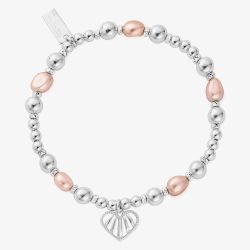ChloBo Silver Loving Heart Pink Pearl Bracelet SBPP3344