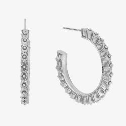 ChloBo Moonbeam Silver Patterned Half Hoop Earrings SEH3192