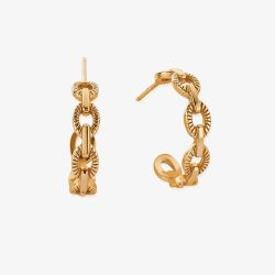 ChloBo Gold Plated Figaro Chain Huggies Hoop Earrings GEH3471