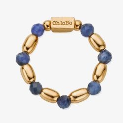 ChloBo Mini Rice Gold Plated Sodalite Beaded Ring GR2S
