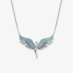 Angel Whisperer Silver & Blue Cubic Zirconia Angel Pendant Necklace ERN-FLYANGEL-ZIBL