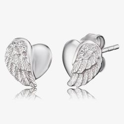 Angel Whisperer Sterling Silver Plated Heart Wing Stud Earrings ERE-LILHEARTWING-ST