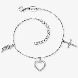 Angel Whisperer Silver Cubic Zirconia Faith Love And Hope Chain Bracelet ERB-FLH-ZI