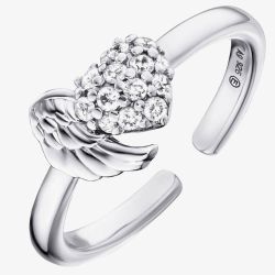 Angel Whisperer Silver Heart Wing Ring ERR-WINGHEART-ZI
