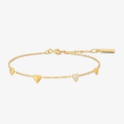 Ania Haie Starlit Drops 14ct Gold Plated Pave Puffed Heart Station Bracelet B074-06G