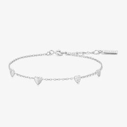 Ania Haie Starlit Drops Silver Pave Puffed Heart Station Bracelet B074-06H