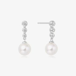 Ania Haie Miss Dainty Sterling Silver Cubic Zirconia Shell Pearl Drop Earrings E065-03H