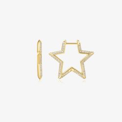 Ania Haie Sunny Sparkler 14ct Gold Plated Pave Star Hoop Earrings E064-05G