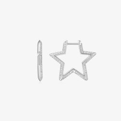 Ania Haie Sunny Sparkler Sterling Silver Pave Star Hoop Earrings E064-05H