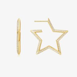 Ania Haie Sunny Sparkler 14ct Gold Plated Large Pave Star Hoop Earrings E064-09G