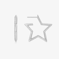 Ania Haie Sunny Sparkler Sterling Silver Large Pave Star Hoop Earrings E064-09H