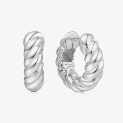 Ania Haie Chill Voyager Sterling Silver Textured Medium Huggie Hoop Earrings E063-07H