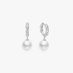 Ania Haie Luna Gaze Silver Shell Pearl Dangling Twisted Huggie Earrings E075-14H