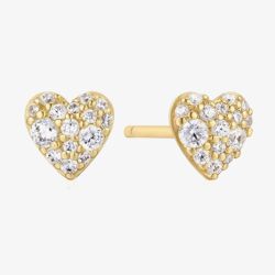 Ania Haie Starlit Drops 14ct Gold Plated Pave Heart Stud Earrings E074-01G
