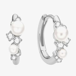 Ania Haie Starlit Drops Silver Shell Pearl & Cubic Zirconia Huggie Hoop Earrings E074-05H