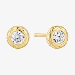 Ania Haie Tide Echo 14ct Gold Plated Textured Bezel-Set Stud Earrings E072-01G