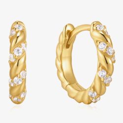Ania Haie Luna Gaze 14ct Gold Plated Sparkle Twisted Huggie Hoop Earrings E075-07G