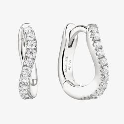 Ania Haie Sterling Silver Pave Cubic Zirconia Wave Huggie Hoop Earrings E079-08H