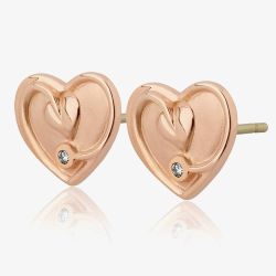 Clogau 9ct Rose Gold Tree Of Life Diamond Heart Stud Earrings TLDSE
