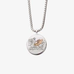 Clogau WRU Silver 9ct Rose Gold Welsh Dragon Double Sided Necklace 3SWRUWDP