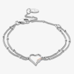 Clogau Past Present Future Silver Heart Double Chain Bracelet 3SPPF0645