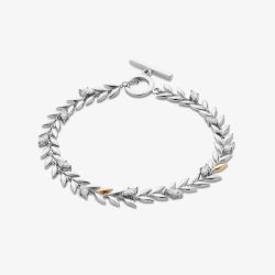Clogau Royal Sterling Silver & Swarovski Crystal Leaf T-Bar Bracelet 3SROY1404