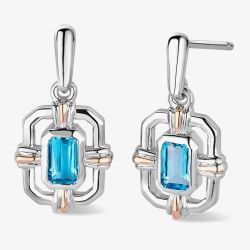 Clogau Silver & 9ct Rose Gold Enchanted Gateways Swiss Blue Topaz Dropper Earrings 3SEGW0731