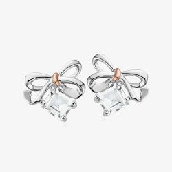 Clogau Silver 9ct Rose Gold Cubic Zirconia Christmas Bow Earrings 3SCGS0715