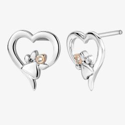 Clogau Ladies Sterling Silver Paw Print Heart Topaz Stud Earrings 3SPMH854