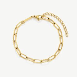 D.Louise Yellow Gold Tone Plated Stainless Steel Paperclip Bracelet GB-009