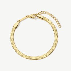 D.Louise Yellow Gold Tone Plated Stainless Steel Herringbone Essentials Bracelet GB-006
