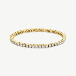 D.Louise Yellow Gold Tone Plated Stainless Steel Crystal Luxe Tennis Bracelet SKB-027