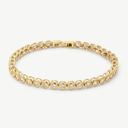 D.Louise Yellow Gold Tone Stainless Steel Bezel Set Tennis Bracelet SKB-055