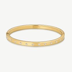 D.Louise Yellow Gold Tone Plated Stainless Steel Crystal Eternity S/M Bangle YBB-017-01