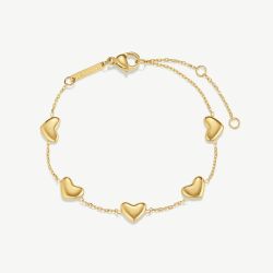 D.Louise Yellow Gold Tone Plated Stainless Steel Bubble Heart Bracelet NAB-12