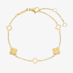 D.Louise Yellow Gold Tone Plated Stainless Steel Multi Clover Bracelet SKB-20