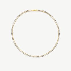 D.Louise Yellow Gold Tone Plated Stainless Steel Cubic Zirconia Tennis Necklace THN-36