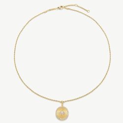 D.Louise Yellow Gold Tone Plated Stainless Steel Engravable Evil Eye Talisman Pendant THN-71