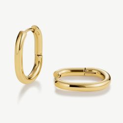 D.Louise Yellow Gold Tone Plated Stainless Steel Oval Hoop Earrings GE-015