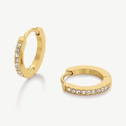 D.Louise Yellow Gold Tone Plated Stainless Steel Tennis Huggie Hoop Earrings THE-035